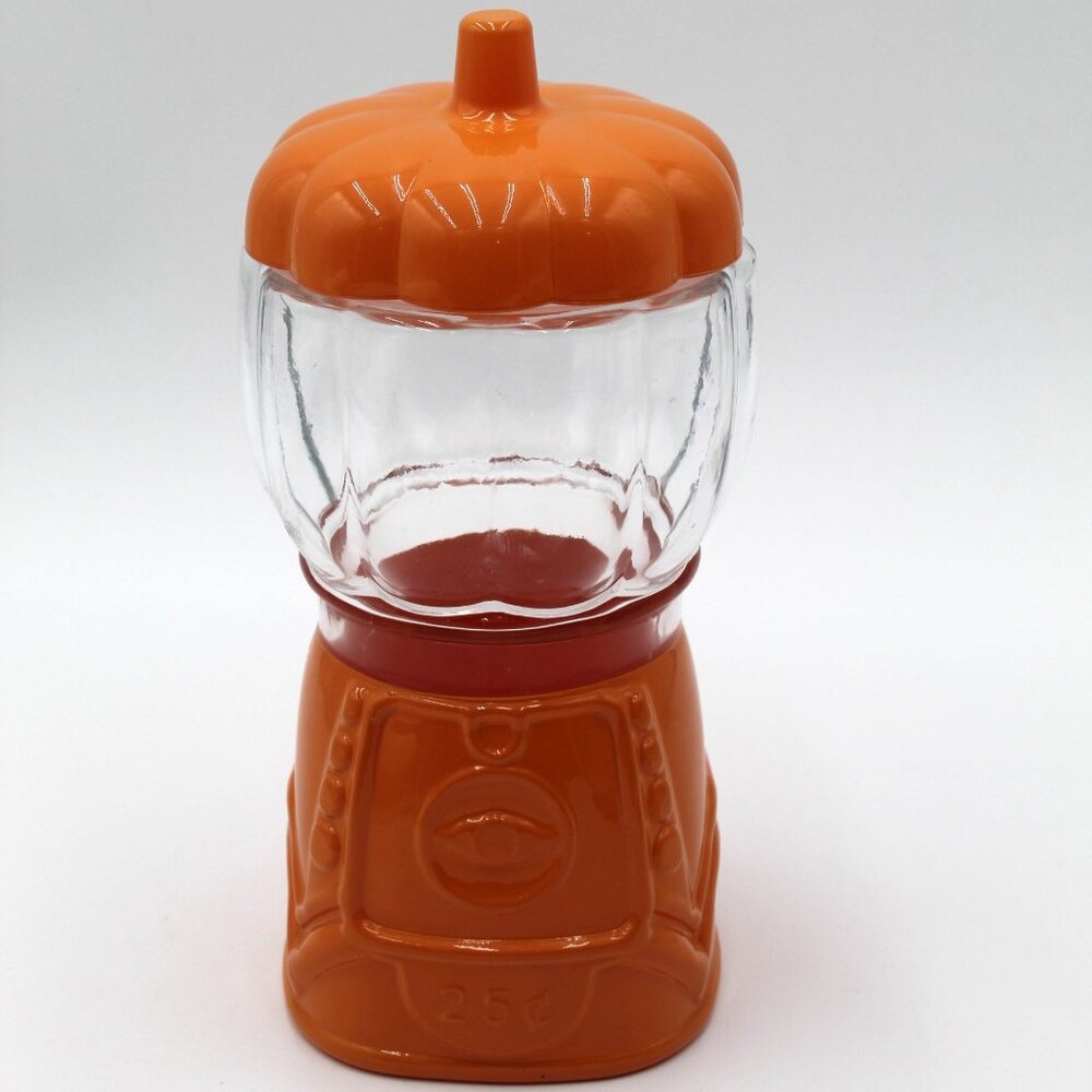 Target Orange 9" Pumpkin Glass Gumball Machine Halloween Fall Candy Jar NWOB